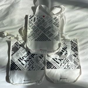Lululemon Reusable Bags Bundle of 3 White Black Silver